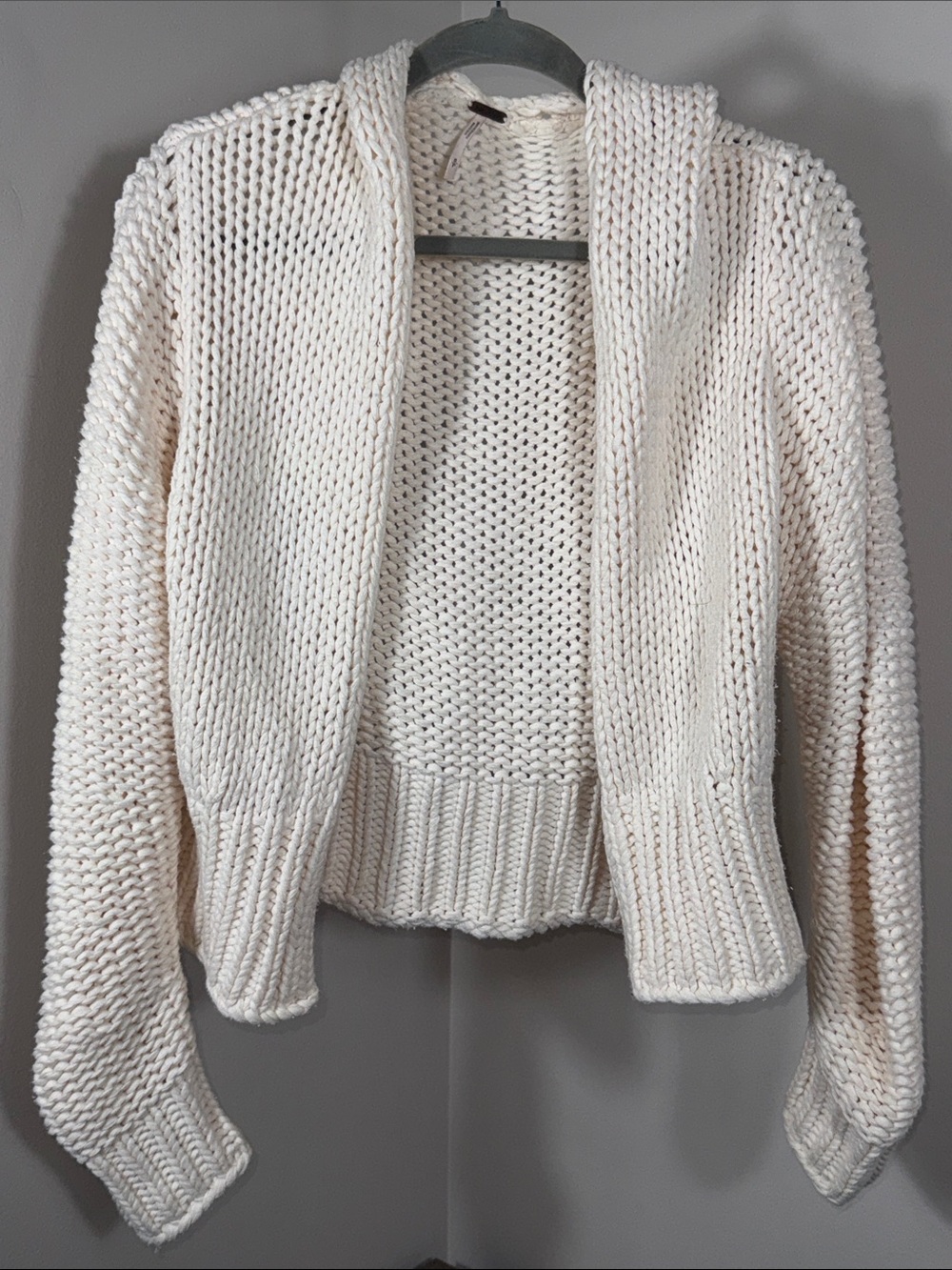 Free People Chunky Open-Front Cream Knit Cardigan